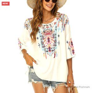 Rayon Embroidered Tunic Top Bohemian Blouse Plus Size Peasant